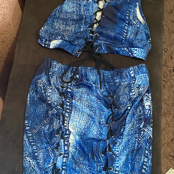 Denim print two piece set - Picture 1 of 4
